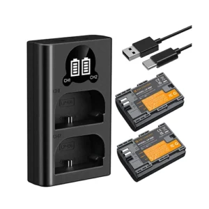 K&F Concept 2400mAh LP-E6P Battery 2-Pack with Dual USB Charger